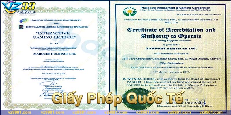 VZ99 có đầy đủ giấy phép hoạt động hợp pháp tại Philippines